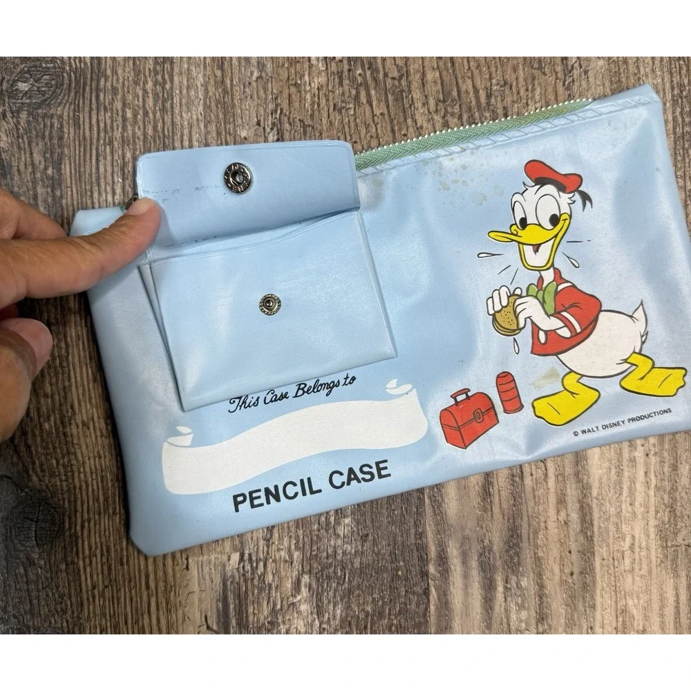 Vintage Donald Duck Walt Disney Productions Pencil Case Bag Vinyl Coin Pocket